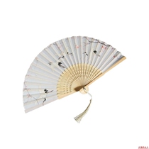  Folding fan Daily Japanese folding fan Chinese style womens fan White crane silk fan and wind craft retro style folding fan