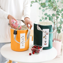 Cartoon round lunch box bag handbag thickened aluminum foil insulation bucket bag Canvas office worker lunch bag student rice bag