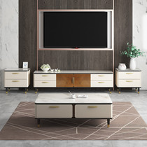 Light luxury TV cabinet coffee table combination modern simple glass steel stone living room small apartment American rock board inventory clearance