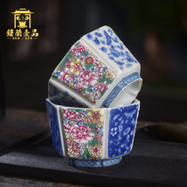 Artist Ren Wanhua Butterfly love Flower Six-square cup Jingdezhen ceramic hand-painted single cup Kung Fu Tea with personal master cup