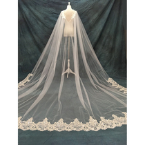 Korean wedding white head yarn Bride wedding shawl sequin lace veil 3 meters long tail yarn