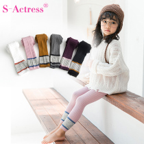 Girls pantyhose Spring and Autumn Thread Knitted Childrens Leggings Cotton Childrens Nine-point Patch Color Baby Leggings