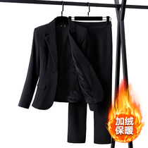 Plus velvet blazer womens autumn and winter thick dress black professional suit fashion temperament small suit overalls