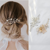 Opal Rhinestone Brides Romantic Leaf Photography High-end Wedding Headdress Beaded Flash Diamond Temperament Hair Comb