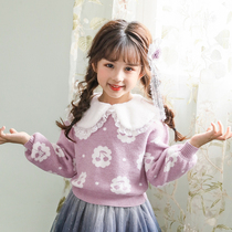 Boat mouse girls sweater pullover lapel plush autumn and winter thickened girls childrens Western style sweater female baby top