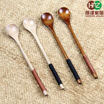 Japanese log coffee spoon natural environmental protection wooden tableware honey winding spoon line handround handle spoon