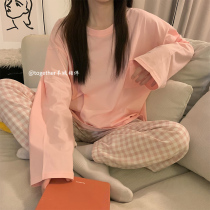 Leisure lazy ~ don't have a taste Korea ins pajamas women autumn cotton plaid girl home clothing