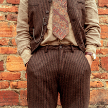 SOARIN retro Inn wool Western pants Men Vintage ancient with striped coarse flowers Casual Straight Barrel 90% Pants