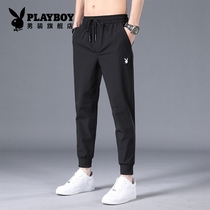  Playboy summer casual pants mens thin small feet loose straight ice silk pants trend new mens trousers