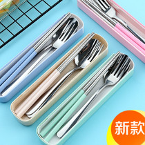 Stainless steel chopsticks spoons forks cutlery sets cutlery boxes portable student single pack three-piece storage boxes