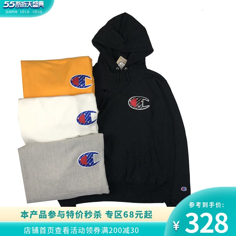 US version of the fool Champion RW string logo embroidery big C full logo men and women plus velvet hoodie hoodie