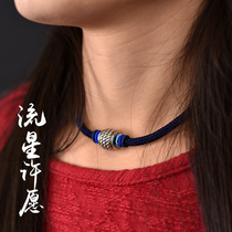 Unisex 925 silver beads clavicle short chain simple ethnic style neck strap jewelry six-character truth collar