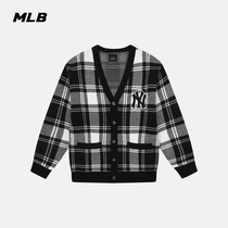 MLB official mens and womens knitwear embroidery small LOGO plaid loose jacket couple casual autumn new KTE1