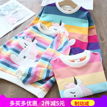 Girls Rainbow Stripe Sweater Children Round Collar Pullover Joker T-shirt Top Baby Basic base shirt 2020 Autumn