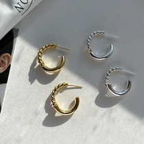 Splicing Design THROUGH BODY 925 PURE SILVER BRIGHT COLOR EARRINGS KOREAN VERSION PERSONALITY EARRINGS HALF CIRCLE DESIGN TWIST EARRINGS