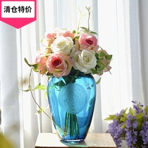 Creative High-end Glass Vase Round Belly Blue Illustrator American Living-room Boilerplate Room Soft Decorated Home Pendulum