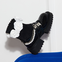 Designer Elastic Skinny Boots Socks Boots Woman spring Thick Bottom Matching Dresses Mountain Tea Flowers Pearls Sweet Cool Mary Precious Short Boots