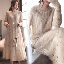 Reduced-age pregnancy maternity dress Slim Tide 2021 Autumn Winter Dress Dress Foreign Temperament Sweater Pregnant Woman Suit Fashion style Spicy Mother