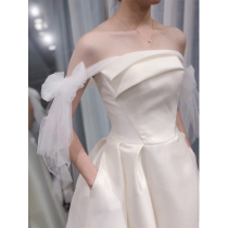 French chest wedding dress 2021 new bride slim slim luxury satin shoulder Super fairy simple Female