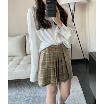 HHYEE Skirt Xia Xianthin A Character Short Skirt Irregular 100 Hitch Legs Long Leather Buttoned Plaid Half Body Skirt Woman Pleated Skirt