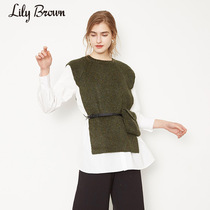 Lily Brown Autumn and Winter Casual round neck pocket knit shirt LWNT195060