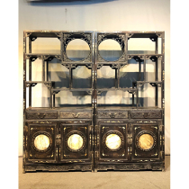 Small Leaf Purple Sandalwood Inlaid Shell Clouds Stone Bogu Racks Two Sets-AD6626