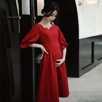 Toast dress bride pregnant woman cover belly 2021 new large size engagement dress can usually wear fat mm red dress female