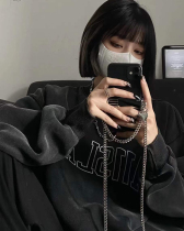 Autumn Winter New Country Tide American High Street Water Washed to do the old plus suede sleeve Head round neckline for lovers of clothing and clothing Weaky