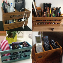 zakka retro desktop remote control containing box solid wood trig pen holder creative multifunctional storage case small wooden case