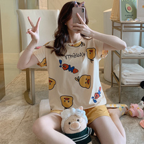 Sleepwear Women Summer Pure Cotton Short Sleeves Shorts Two Sets Students Cute Little Yellow Duck Nets Red Korean Version Summer Home Clothes