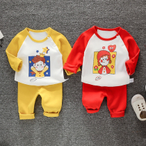 Baby girl Autumn suit 0-3 years old baby clothes tide girl base shirt infant 2 sets of pure cotton thick