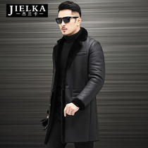 Original ecological sheep fur one male Haining West collar leather windbreaker wool liner leather coat thick mens coat