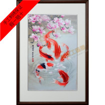  Silk Su embroidery finished fish play Qionghua more than a year Magnolia six fish figure handmade embroidery entrance bedroom