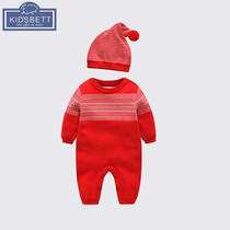Baby girl knitted one-piece clothes autumn and winter clothes set ha clothes baby clothes Red full moon clothes out to carry clothes and climb clothes