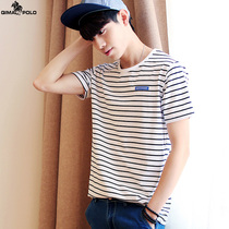 Paul T-shirt Men Summer Striped Short Sleeve Mens Clothing Travel Casual Mens Pure Cotton Half Sleeve Compassionate Round Collar Clothes