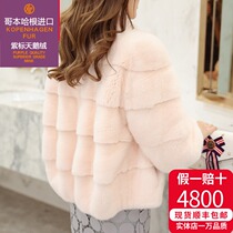  New Haining imported mink fur short Korean version plus size whole mink coat female slim and thin jacket
