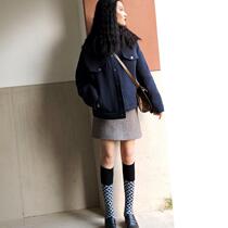 Diamond Zhang Yixian Net red with the same retro blue geometry Mona Tide brand mid-tube socks pile up calf and knee womens socks