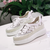 2021 spring new single shoes female Joker Korean version of breathable mesh lace-up casual shoes hollow thick bottom pine cake shoes tide tide