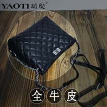 Full cowhide messenger bag bag female 2020 new fashion trend wild fashion small fragrance Lingge chain bag leather womens bag