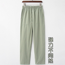 Chinese style summer mens casual trousers summer thin stretch cotton linen mens pants loose straight pants Joker