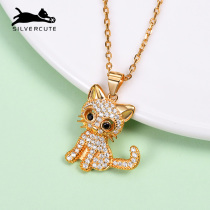 Cute silver 925 silver cat necklace female summer light extravagant and luxurious 2021 new collarbone chain brief fairy qi pendant original