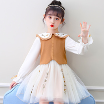 Girl dress spring and autumn 2021 New style suit Princess dress big child long sleeve vest shirt shirt two-piece set
