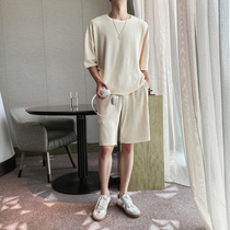 Yuppie handsome suit for mens summer ice silk shorts paired with short sleeves Two covets casual handsome full-body mens clothing