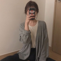 Gray knitted cardigan womens 2020 Spring and Autumn New lazy wind loose Joker oversize sweater coat