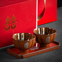 Ceramic master cup couple to cup creative retro kiln glaze men and women wedding gifts kung fu teacup gift set