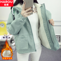 Plus velvet padded coat women 2021 New Autumn Winter Junior High School students Korean version of short lamb wool cotton wool