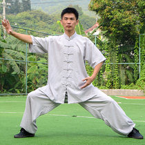 Park Ling Tai Chi suit Short sleeve morning practice martial arts suit Summer Tai Chi suit Cotton and hemp martial arts performance suit for men and women