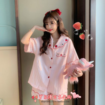 Japan Soft Honeys Summer Cute Teenage Strawberry Short Sleeve Pyjamas Women Shorts Home Suit Suit