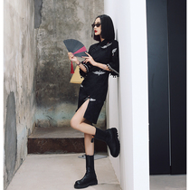 Black cheongsam 2021 new young girl national tide Chinese style small man short modified version of the dress