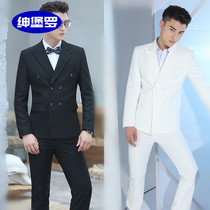 Shenbao Luo flagship store white performance suit suit black double-breasted wedding dress studio photo suit